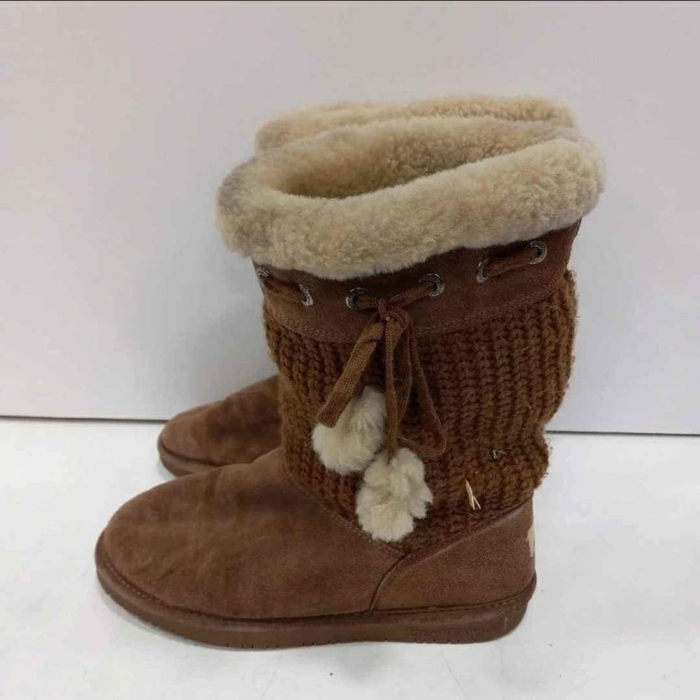 Bearpaw Constance Knitted Sheepskin Mid Calf Winter Boots Size 8